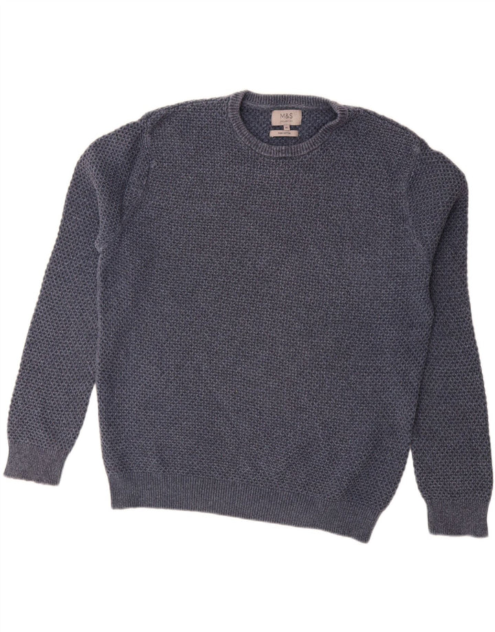 MARKS & SPENCER Herre sweater med rund hals XL marineblå bomuld
