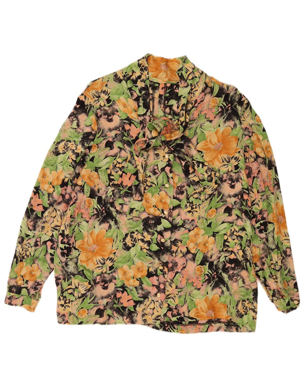 Vintage Dame Front Tie Shirt Bluse UK 16 Large Multicolored Floral