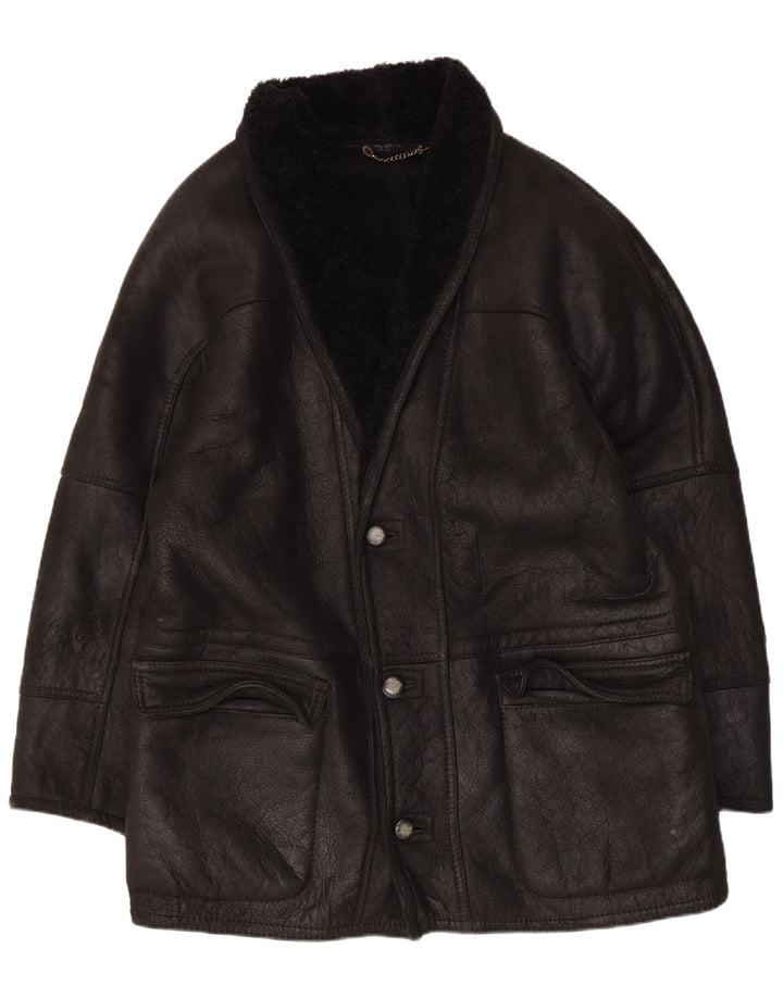 Vintage Herre Shearling Jacket IT 50 Stort sort læder