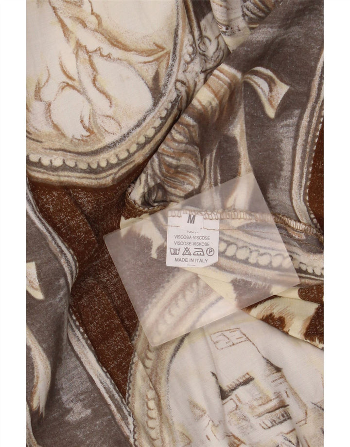 Vintage kvinders abstrakt mønster langærmet bodysuit UK 14 medium brun