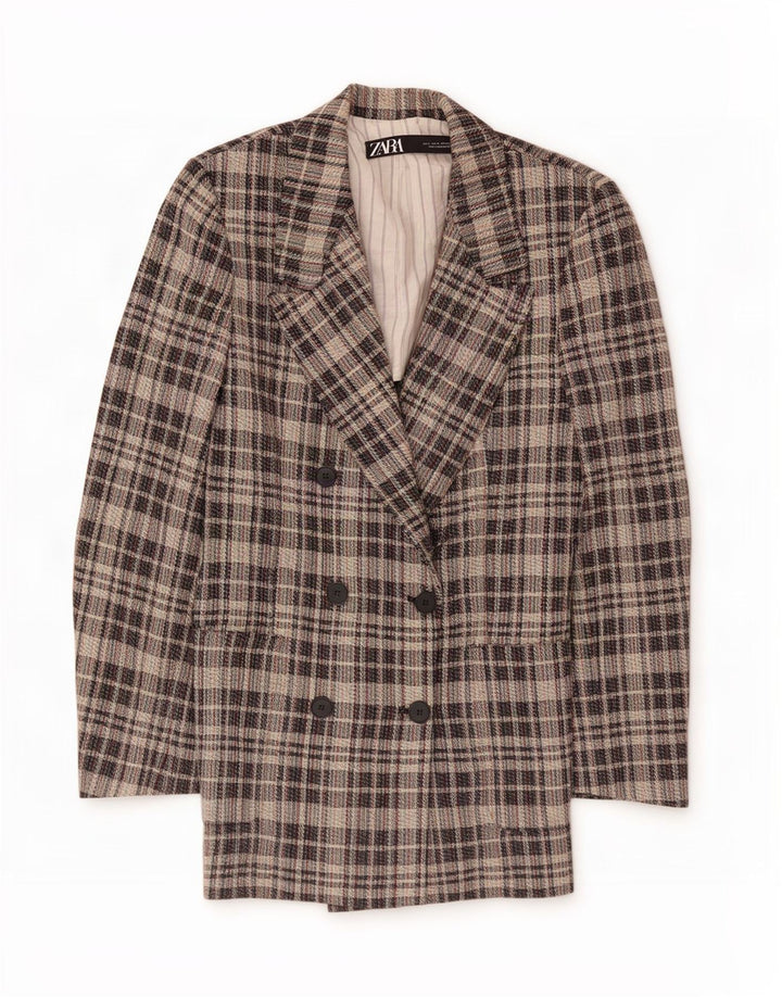 Zara Dame Oversized Double Breasted Blazer Jacket UK 10 Small Grey Check