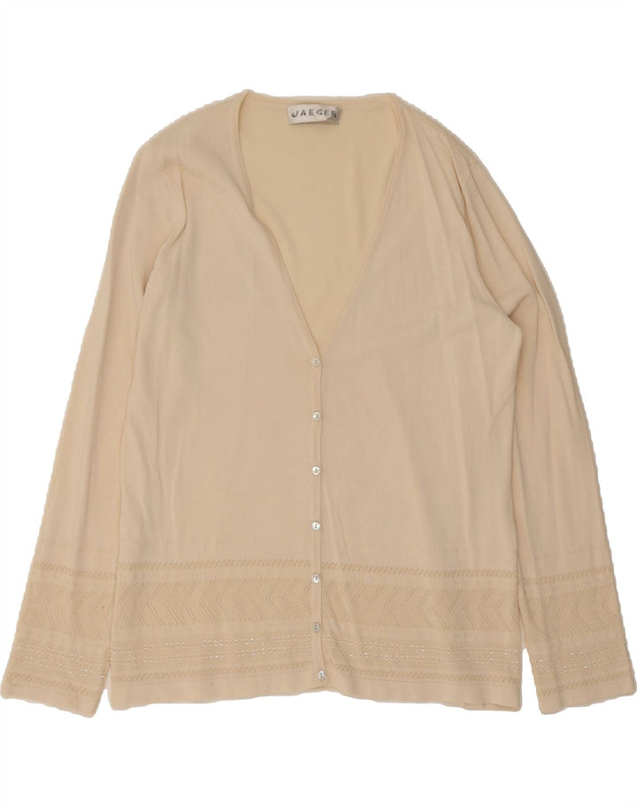 JAEGER Womens Cardigan Sweater UK 16 Large Beige Striped Vintage Jaeger and Second-Hand Jaeger from Messina Hembry 