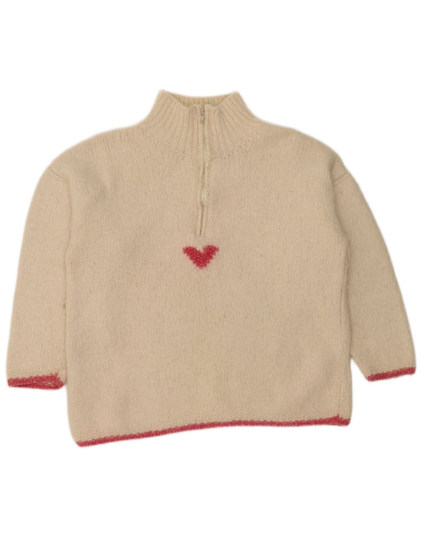 Pachamama Dame Håndlavet Zip Neck Jumper Sweater UK 16 Large Off White