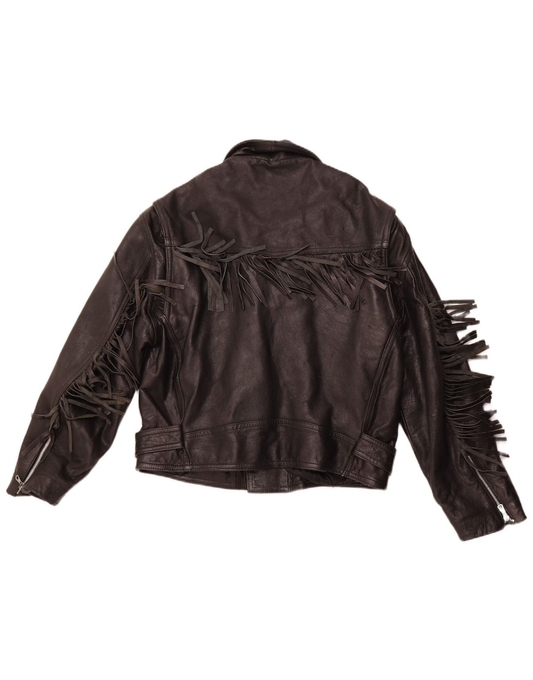 VINTAGE Bikerjakke i læder til kvinder UK 14 Mellem sort læder