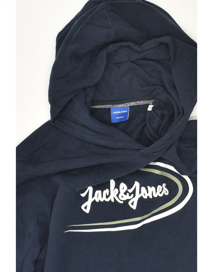 JACK & JONES Mens Graphic Hoodie Jumper Medium Navy Blue Cotton | Vintage Jack & Jones | Thrift | Second-Hand Jack & Jones | Used Clothing | Messina Hembry 