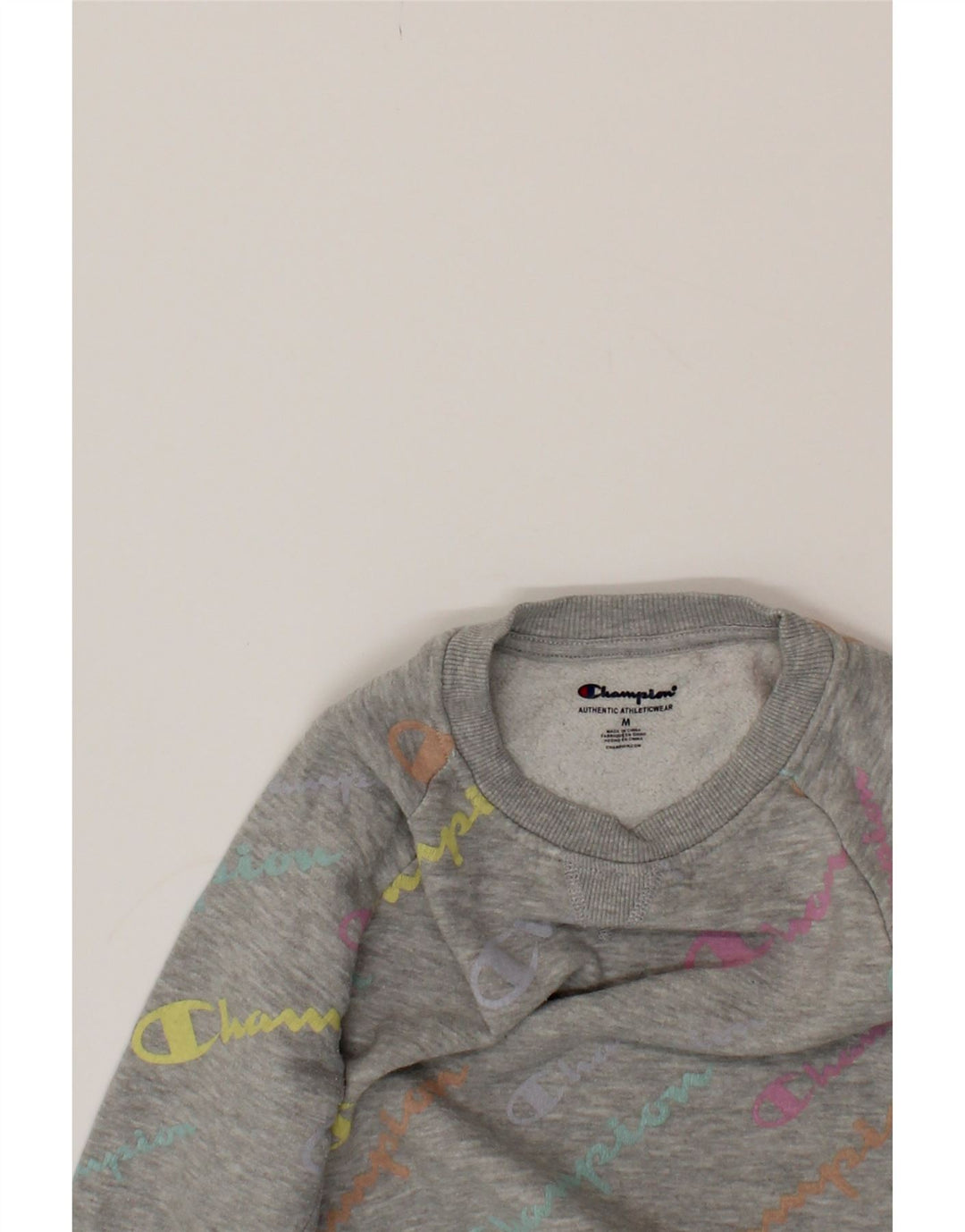 CHAMPION Girls Graphic Sweatshirt Jumper 9-10 Years Medium Grey Cotton Vintage Champion and Second-Hand Champion from Messina Hembry 