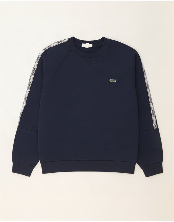 Lacoste Herre Grafisk Sweatshirt Jumper Størrelse 4 Medium Navy Blue Colourblock