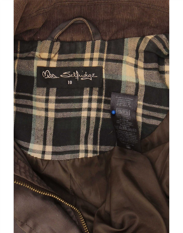 Miss Selfridge Dame Hætte Oversized Vokset jakke UK 10 Small Brown Check
