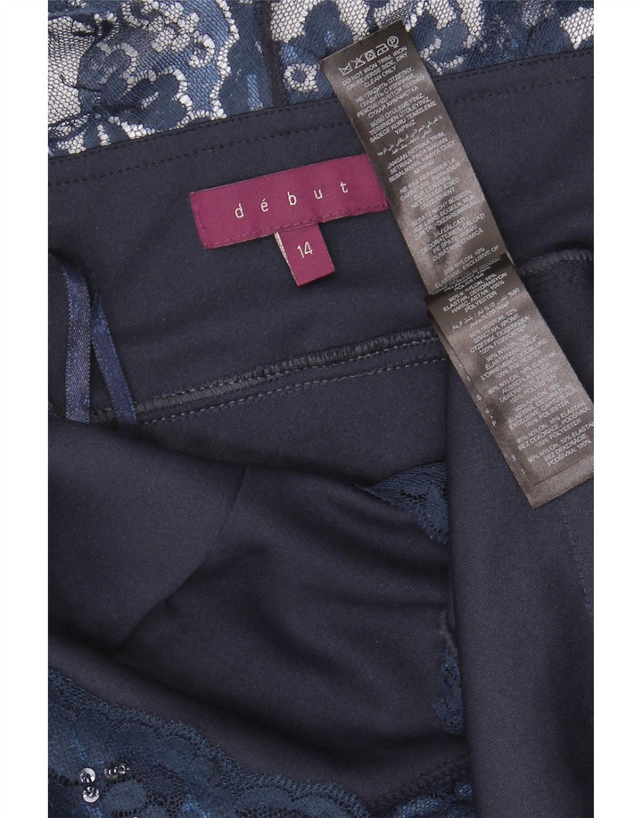 DEBUT Womens Maxi Dress UK 14 Medium Navy Blue Nylon Vintage Debut and Second-Hand Debut from Messina Hembry 