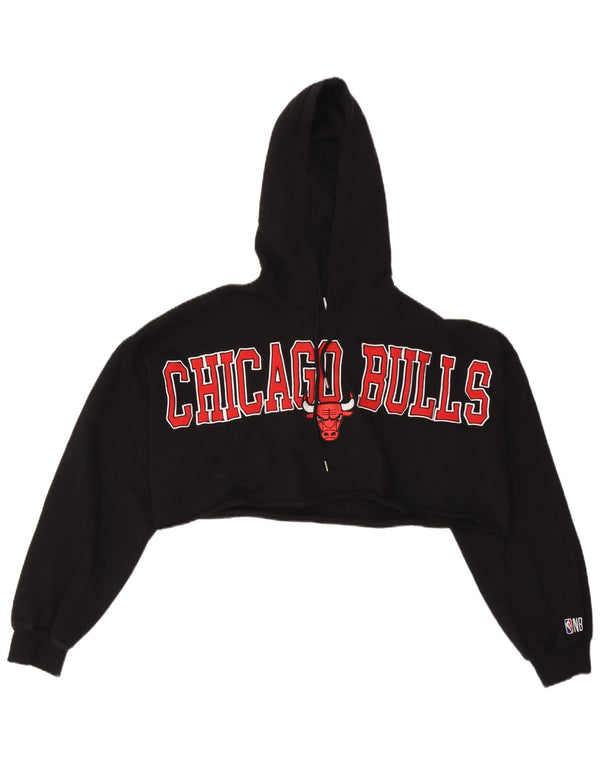 NBA Womens Chicago Bulls Crop Oversized Hoodie Jumper UK 16 Large Black