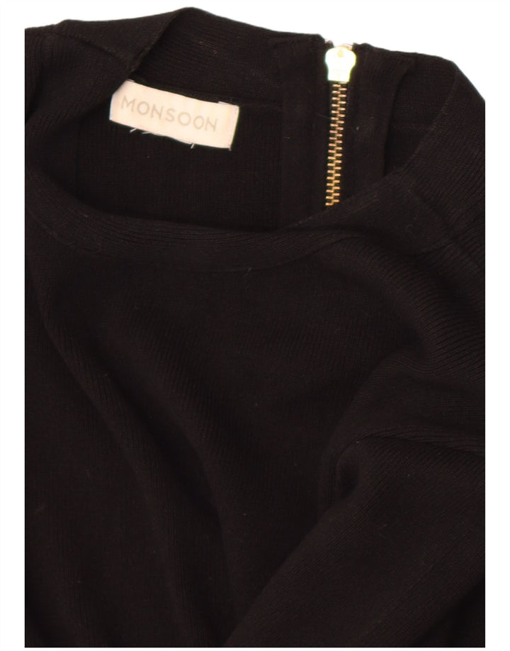 Monsoon Dame Kortærmede Jumper Kjole UK 12 Medium Sort