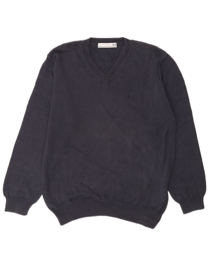 Sergio Tacchini Herre V-hals sweater Stor marineblå bomuld