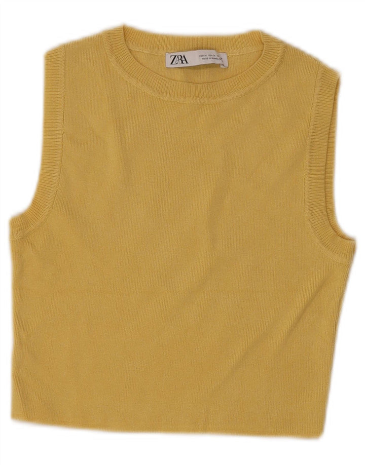 Zara Womens Crop Vest Top UK 14 Medium Yellow