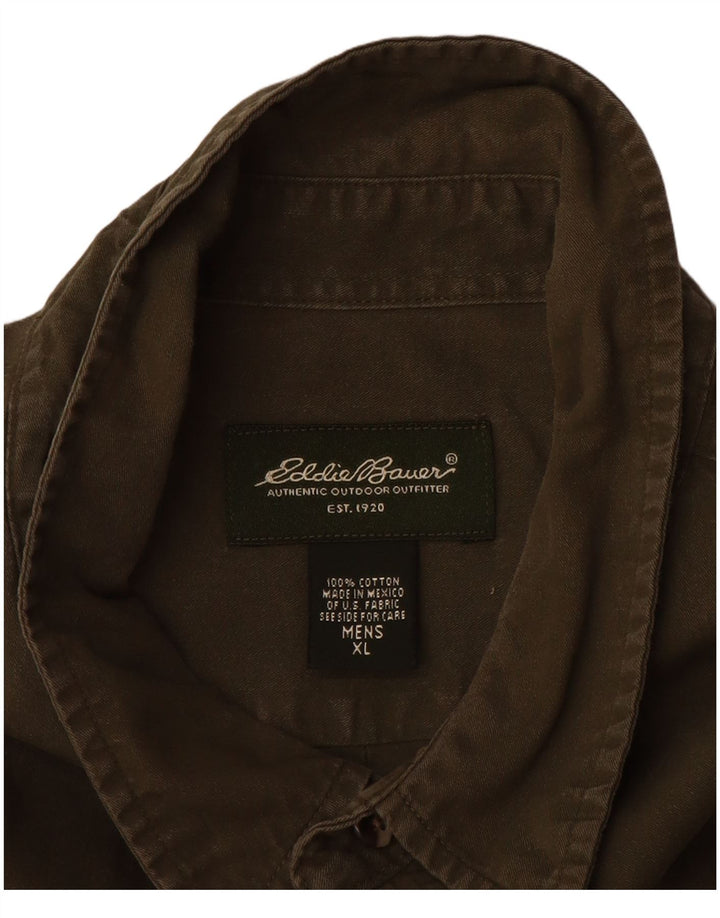 EDDIE BAUER Kortærmet herreskjorte XL Khaki Bomuld