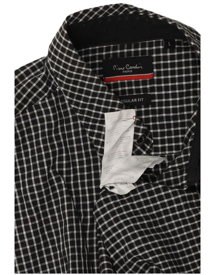 PIERRE CARDIN Herre Regular Fit skjorte Stor sort Gingham Polyester