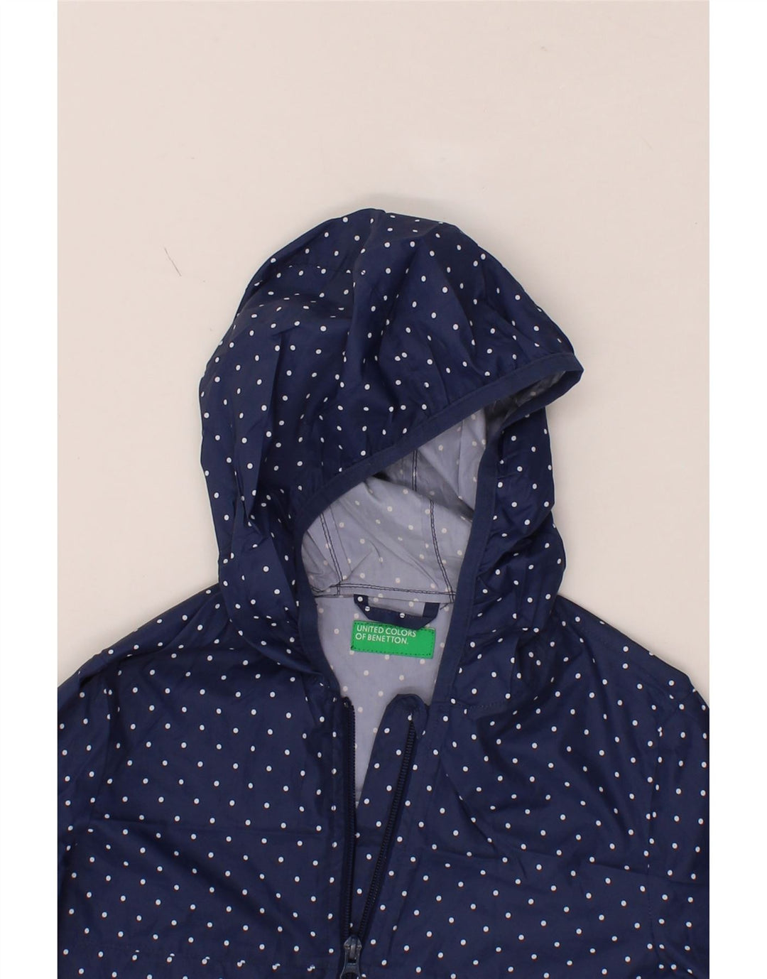 BENETTON Girls Hooded Rain Jacket 7-8 Years  Navy Blue Spotted Vintage Benetton and Second-Hand Benetton from Messina Hembry 