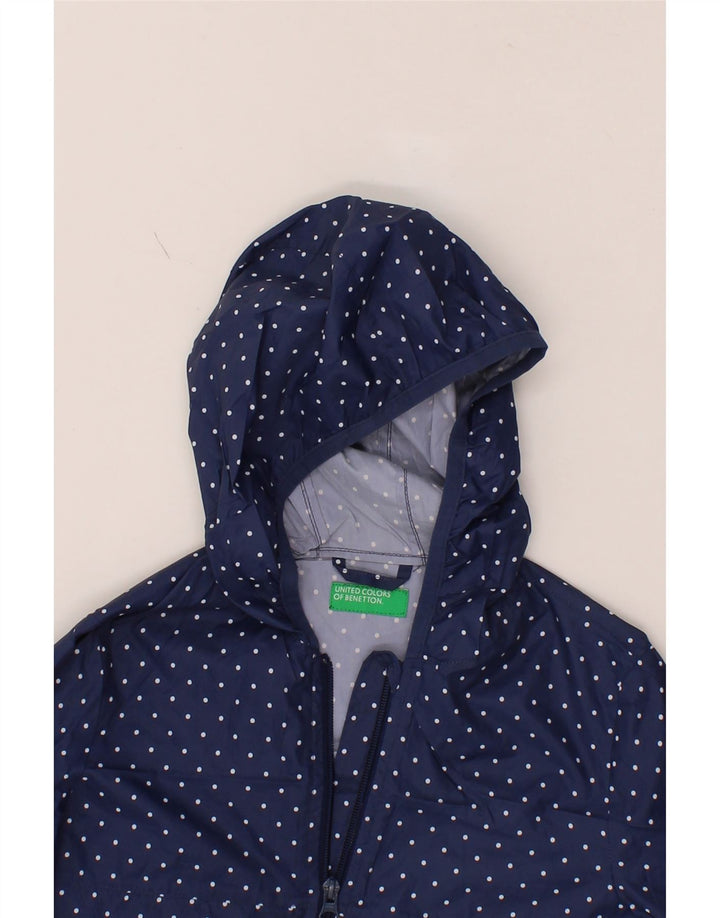 BENETTON Girls Hooded Rain Jacket 7-8 Years  Navy Blue Spotted Vintage Benetton and Second-Hand Benetton from Messina Hembry 