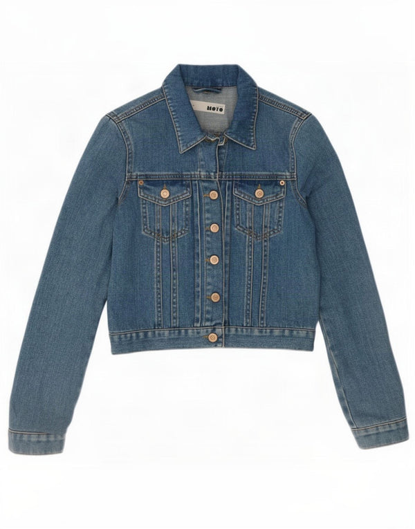 Topshop Dame Crop Denim Jacket UK 10 Small Blue Cotton
