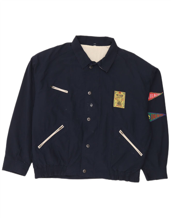 Vintage bomberjakke til mænd UK 42 XL marineblå polyester