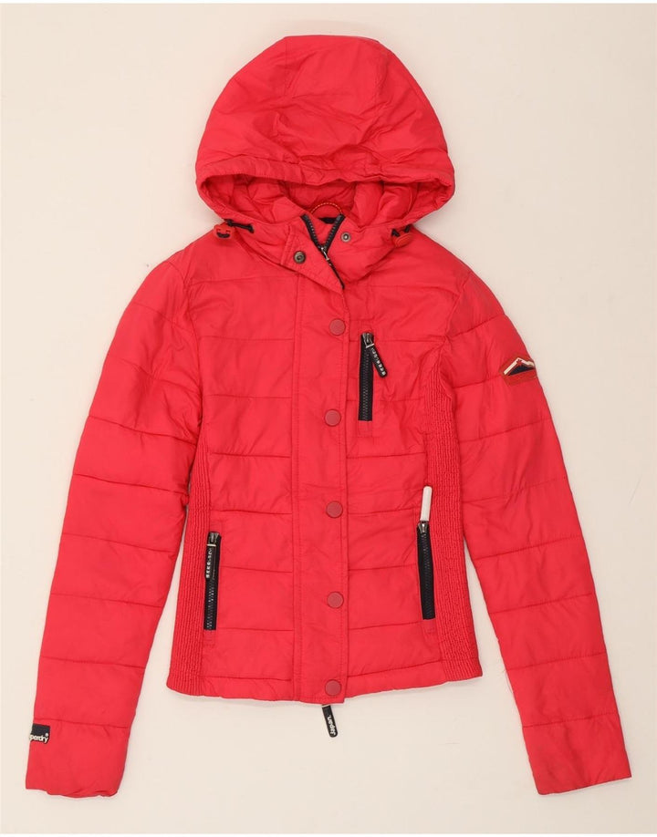 SUPERDRY Polstret hættejakke til kvinder UK 2 2XS Pink Nylon