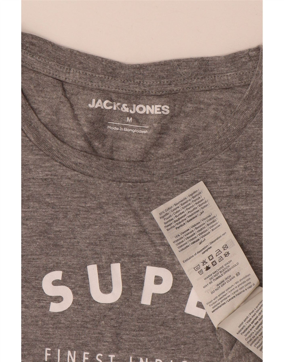 JACK & JONES Herre grafisk T-shirt top mellemgrå bomuld