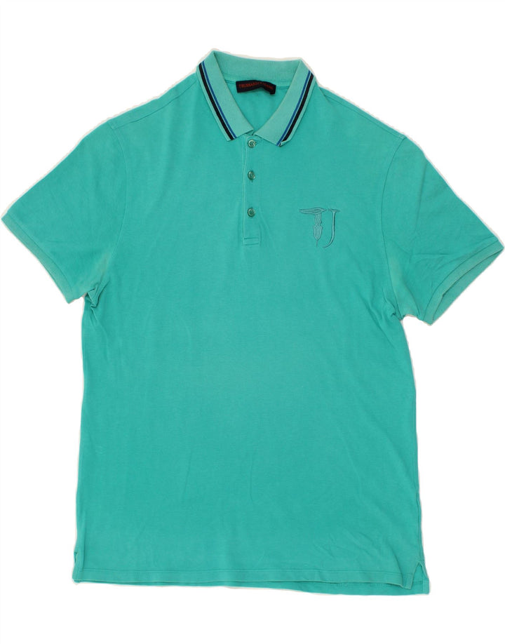 TRUSSARDI JEANS Mens Polo Shirt Small Turquoise Cotton Vintage Trussardi Jeans and Second-Hand Trussardi Jeans from Messina Hembry 