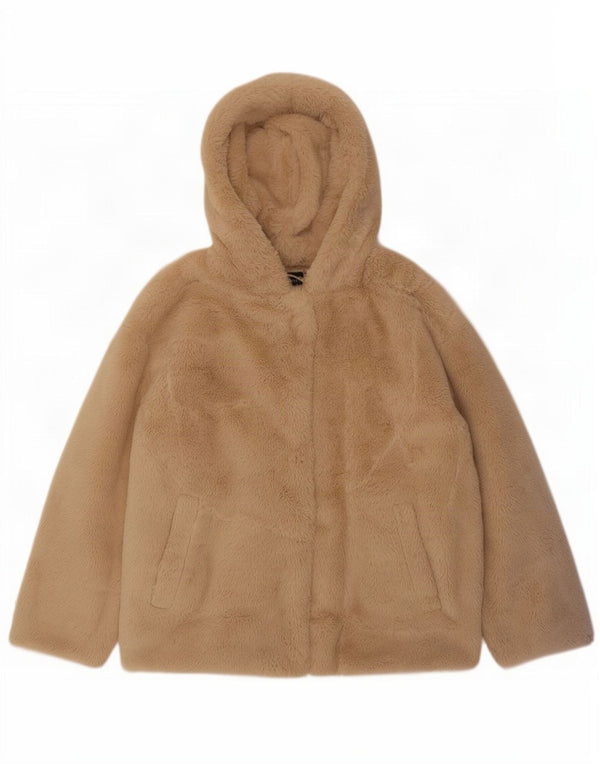 Zara Womens Teddy Bear Hooded Oversized Fleece Jacket UK 10 Small Beige