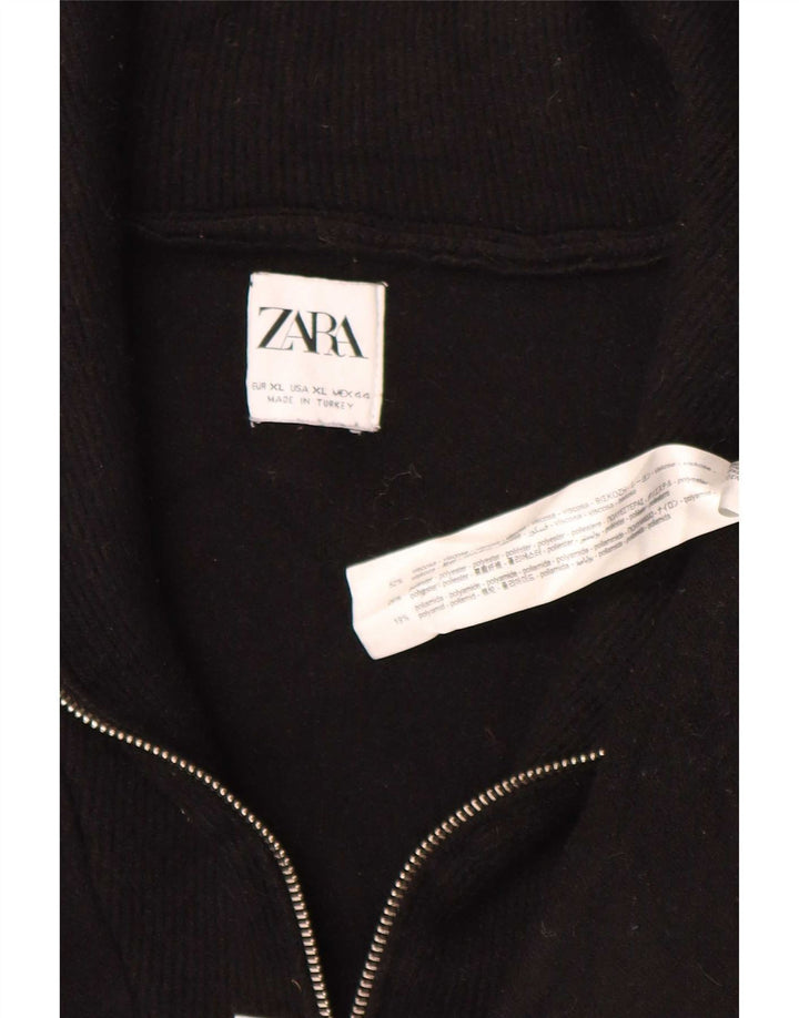 Zara Herre Zip Neck Jumper Sweater XL Sort Viscose