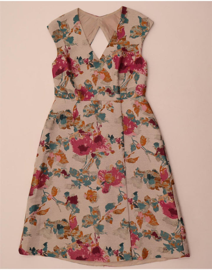 Monsoon Dame A-Line Kjole UK 16 Large White Floral Polyester