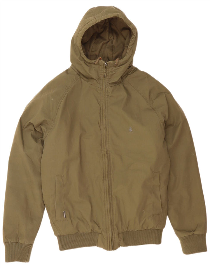 Volcom Herre Hooded Bomber Jacket UK 38 Medium Khaki Polyester