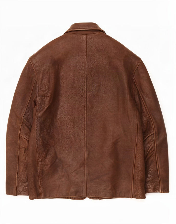Bomb Boogie Herre 4-knaps læderblazerjakke UK 36 Lille brun polyester