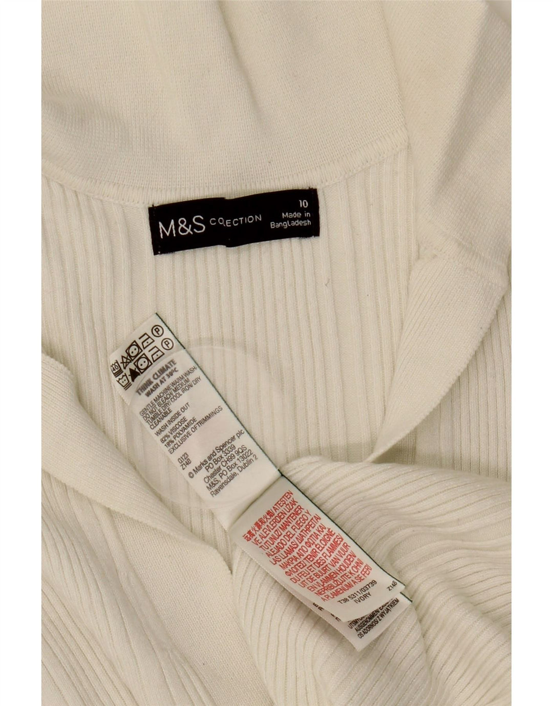 Marks & Spencer langærmet polotrøje til kvinder UK 10 Small White Viscose