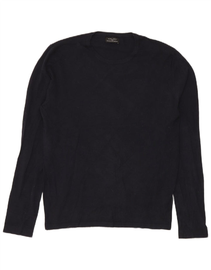 ZARA Herre sweater med rund hals XL marineblå viskose