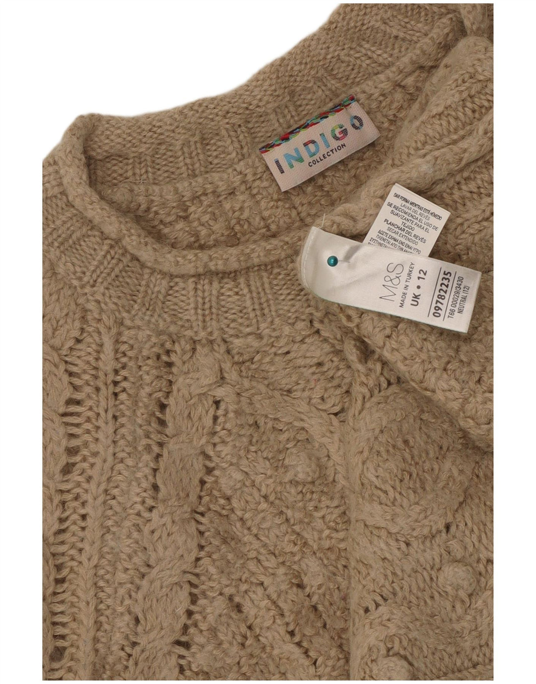 Marks & Spencer Dame Indigo Boat Neck Jumper Sweater UK 12 Medium Beige