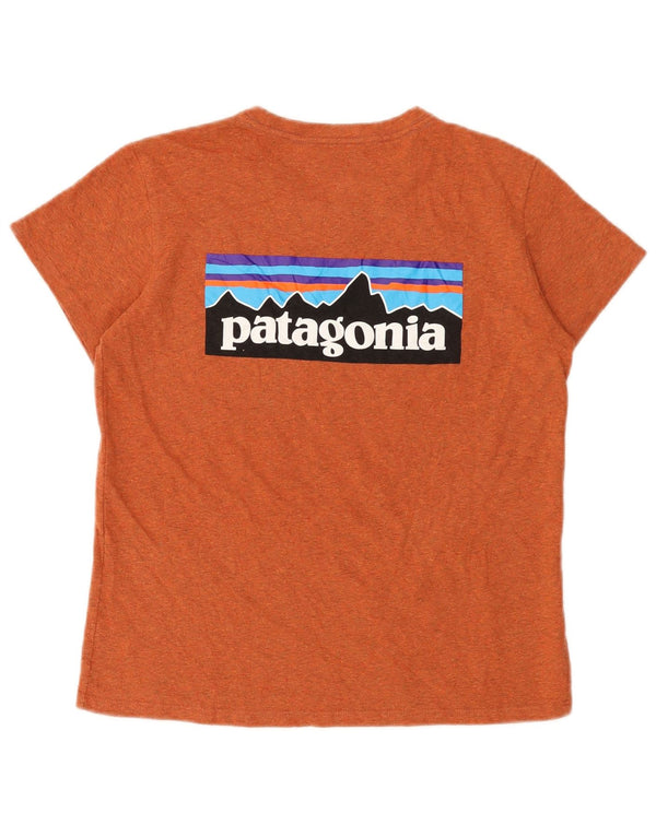 Patagonia Dame Grafisk T-Shirt Top UK 10 Small Orange Flecked Polyester