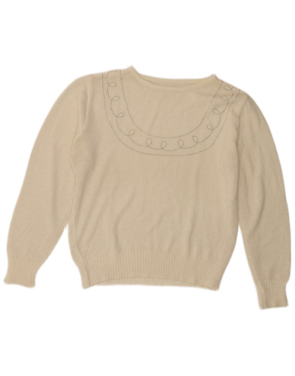 Vintage Womens Crop Boat Neck Jumper Sweater UK 12 Medium White