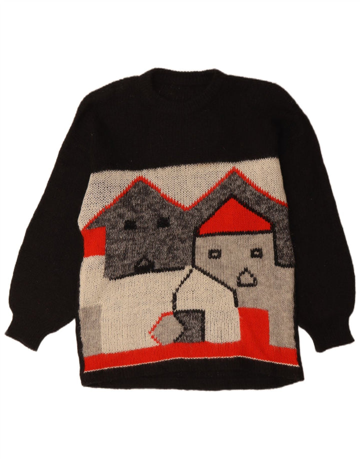 VINTAGE Dame Longline Jumper Sweater UK 18 XL Sort