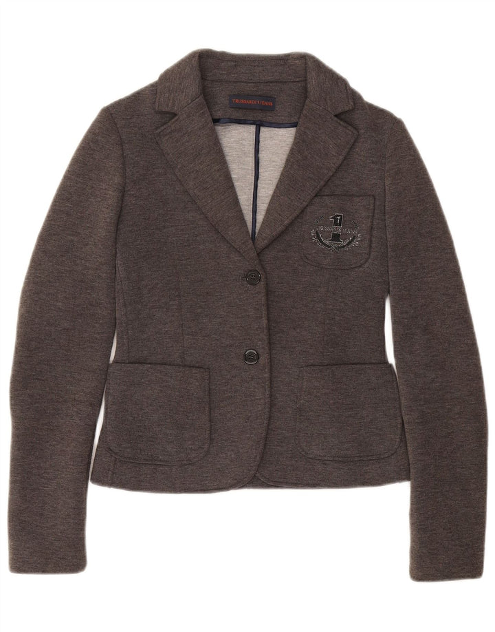 TRUSSARDI Womens Graphic 2 Button Blazer Jacket IT 40 Small Grey