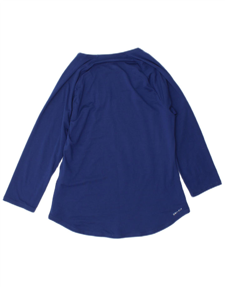 Nike Dame Dri Fit Top Langærmet UK 10 Small Navy Blue Polyester