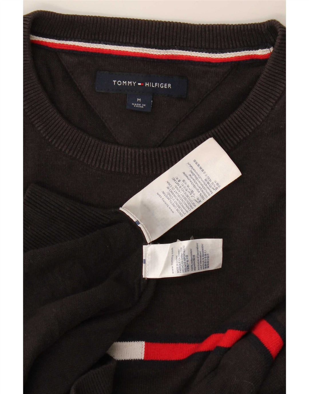 Tommy Hilfiger Herre Crew Neck Jumper Sweater Medium Grey Colourblock Bomuld