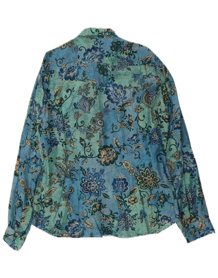 Vintage herreskjorte 2XL blå blomstersilke