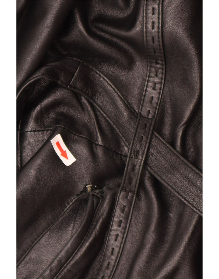Vintage læderfrakke til kvinder med hætte UK 14 Medium Sort
