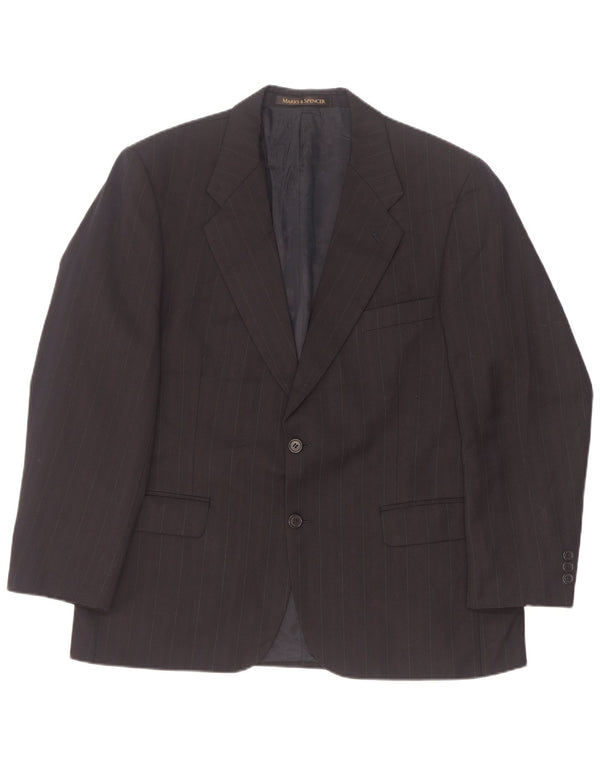 Marks & Spencer Mens 2 Button Blazer Jacket EU 52/54 4XL Black Pinstripe