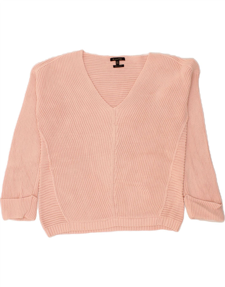 MASSIMO DUTTI Womens V-Neck Jumper Sweater UK 6 XS Pink Vintage Massimo Dutti and Second-Hand Massimo Dutti from Messina Hembry 