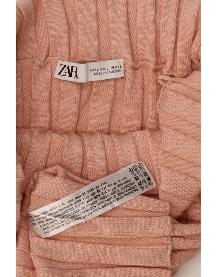 Zara Womens Roll Neck Crop Top UK 14 Large Pink Viscose