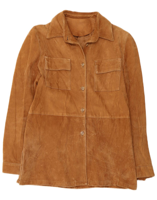 VINTAGE Womens Suede Jacket IT 44 Medium Beige Leather