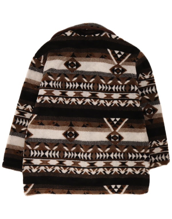 Vintage Kvinders Oversized Knit Duffle Coat UK 10/12 Small Brown Fair Isle