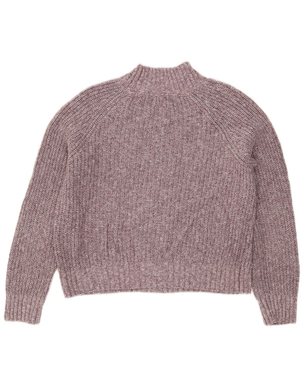 Fat Face Dame Crop Turtle Neck Jumper Sweater UK 8 Small Purple Flecked