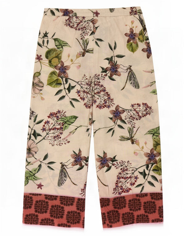 Zara Dame Loose Fit Bukser XL W32 L30 Off White Floral Polyester