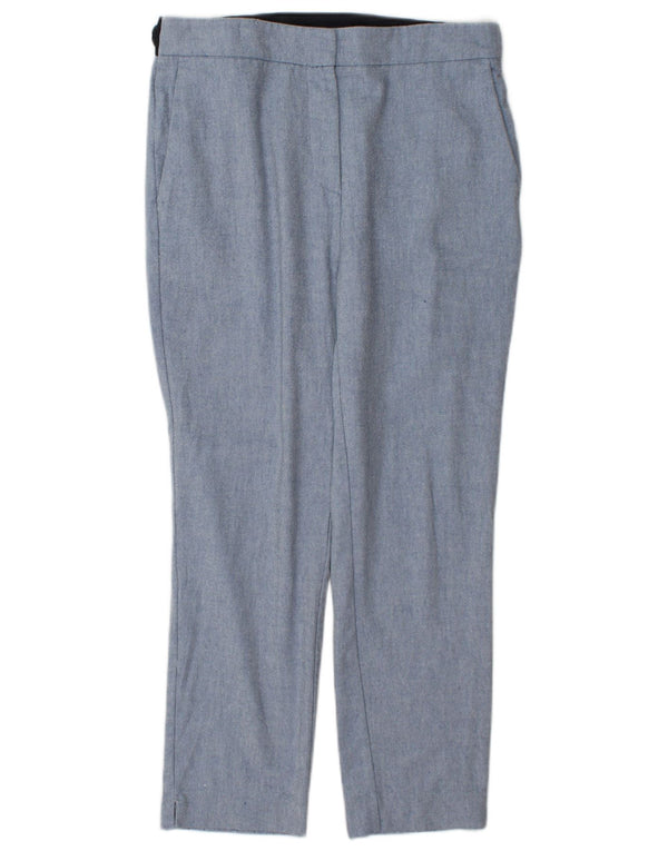 Zara Womens High Waist Cropped Trousers Large W30 L26 Blue Colourblock